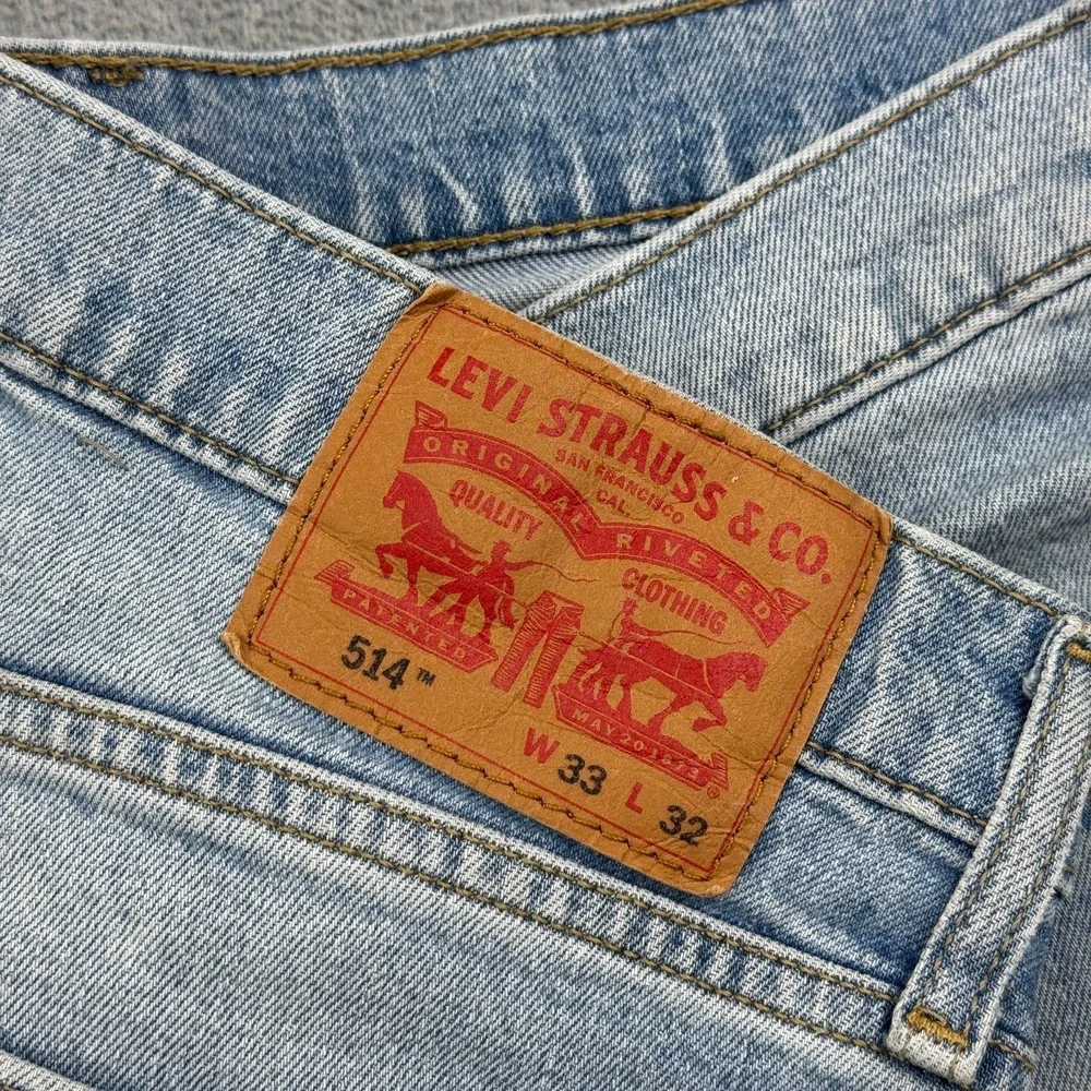 Levis 514 Jeans Men 33x32 Blue Denim Straight Leg Medium Wash Stretch Zip Pocket